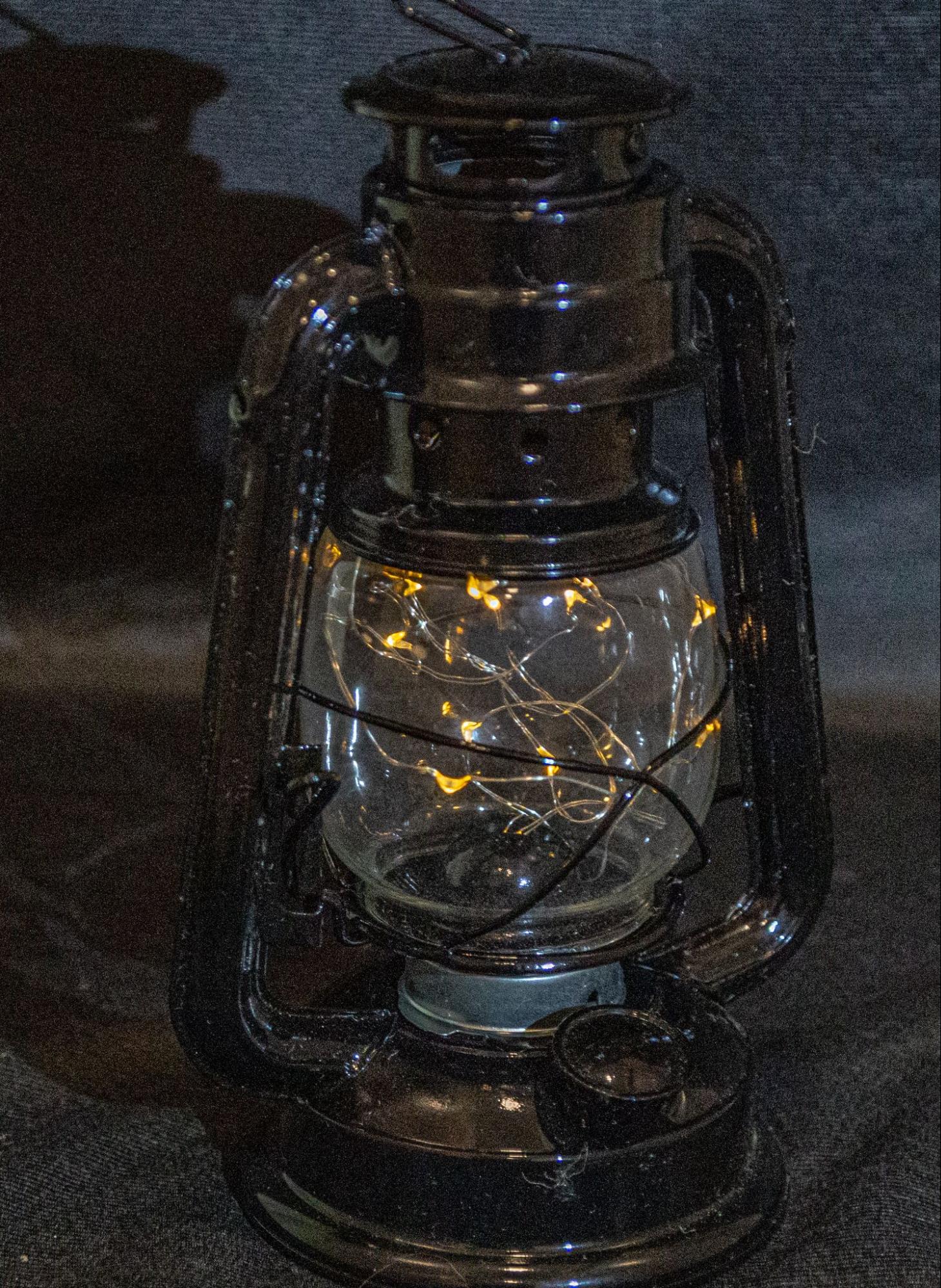 Black Lantern with Fairy Lights from Golden Moments Rentals