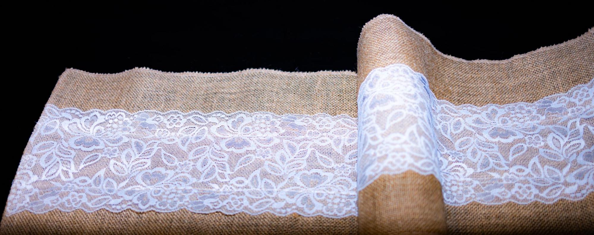 Burlap & Lace Table Runner from Golden Moments Rentals